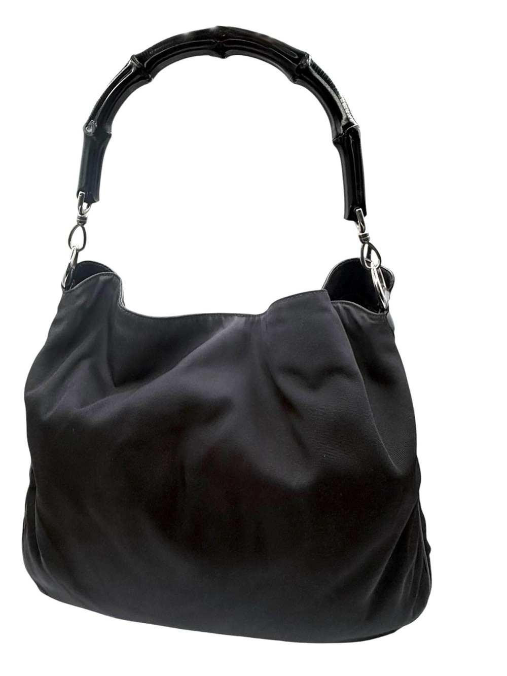 Gucci Black Nylon Bamboo Hobo Bag
